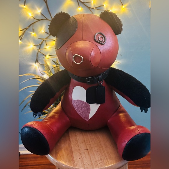 Coach NWT Large Leather Red and Black Teddy Bear with Heart Patch - Picture 1 of 11